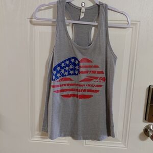 Gray Racerback Tank Top with American Flag Design